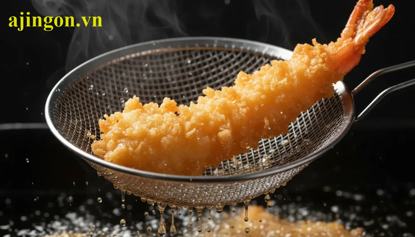 Cận cảnh món chiên giòn từ bột Aji Quick cho thấy cấu trúc xốp hút dầu mỡ.