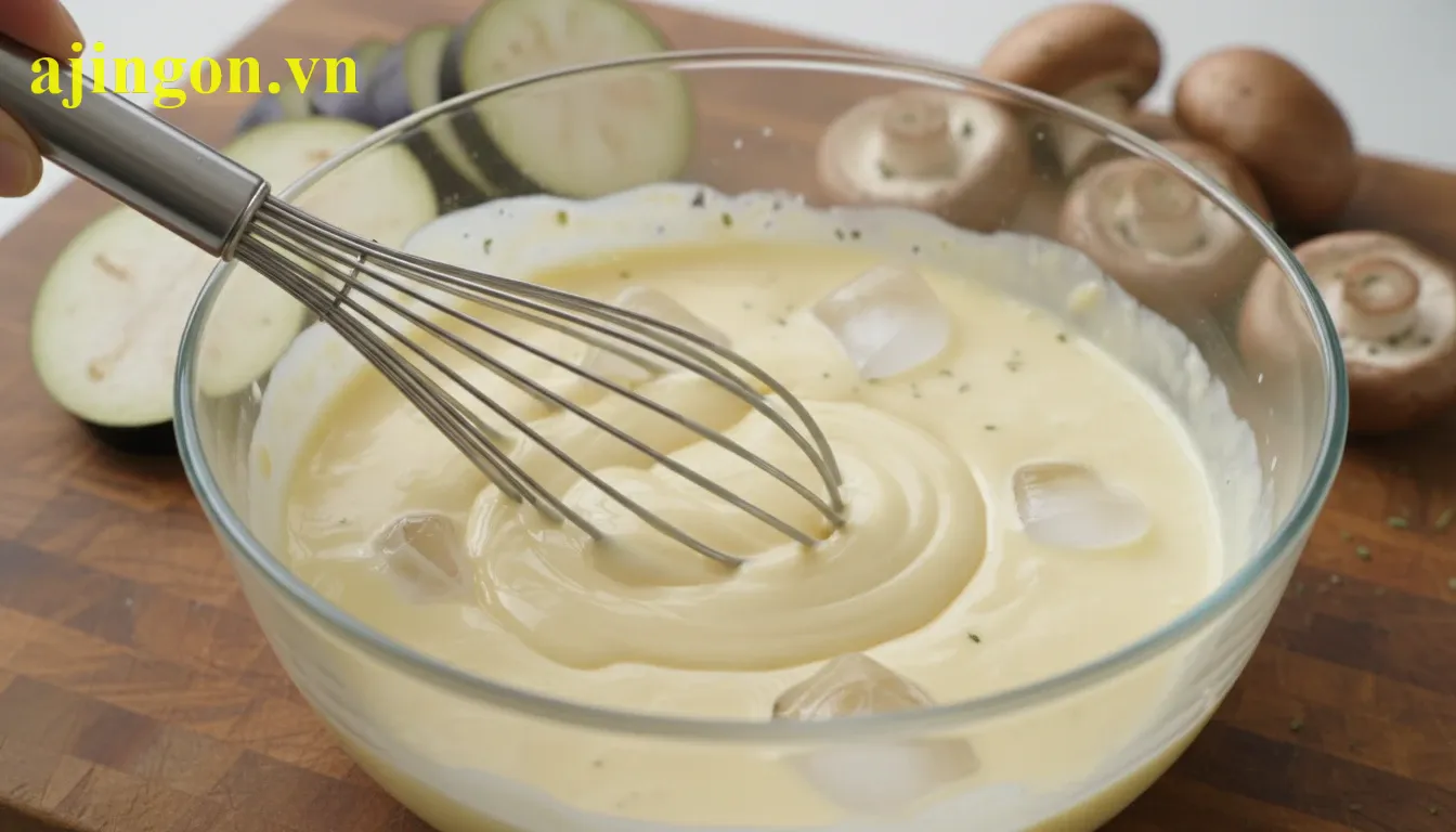 Kỹ thuật pha bột chiên giòn với nước đá lạnh giúp tạo độ xốp và giòn lâu.